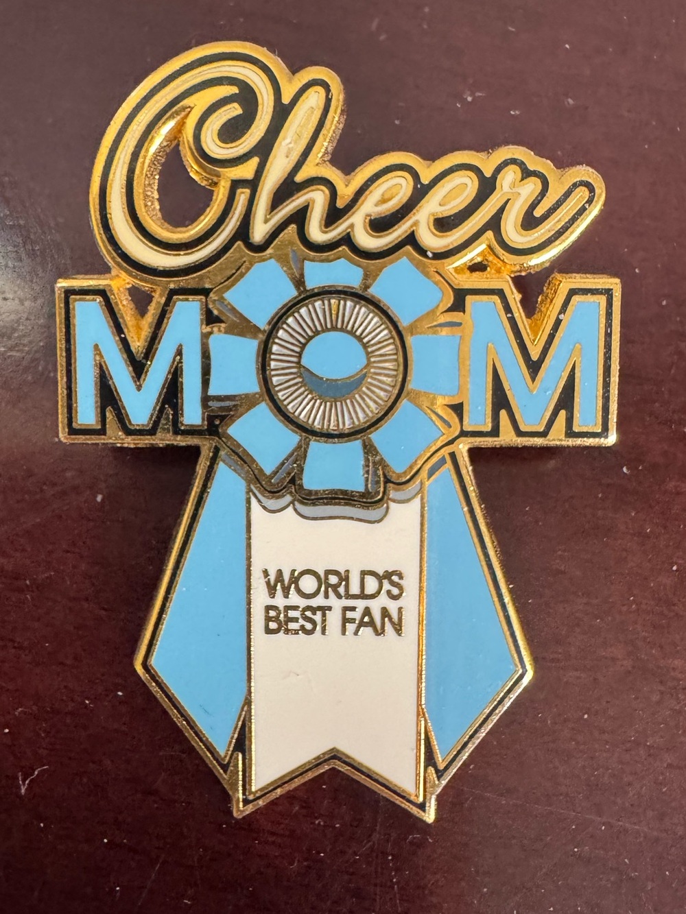 Cheer Mom World's Best Fan Pin - Blue and White